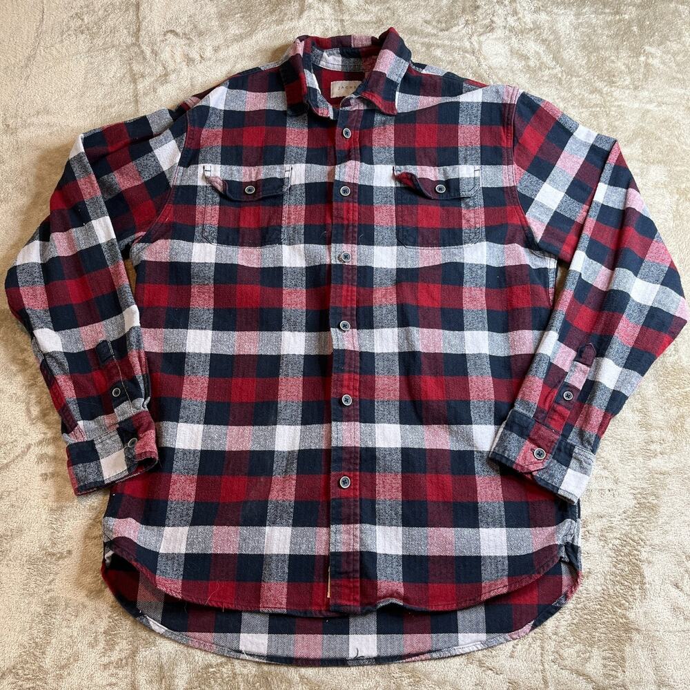 Jachs Red Plaid Flannel Shirt Size Large Long Sleeve Button Up 100% Cotton